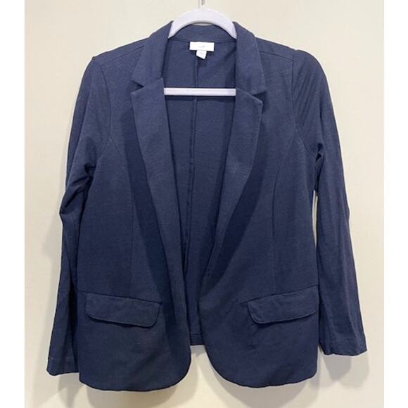 J Jill Linen Rayon Blend Knit Blazer Jacket Small Open Front Navy Blue - Picture 1 of 7